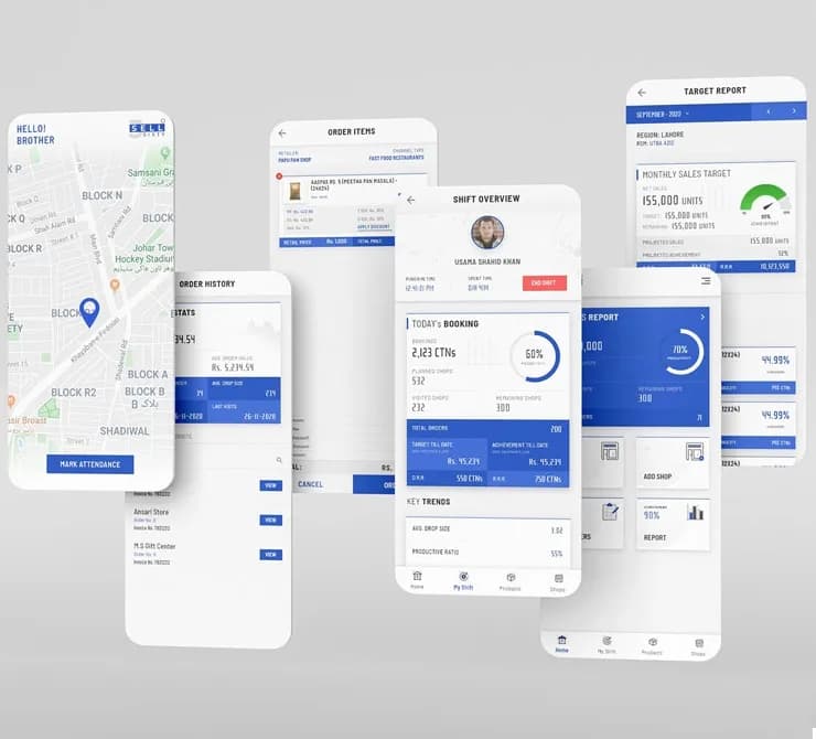SELL 360 field app screens